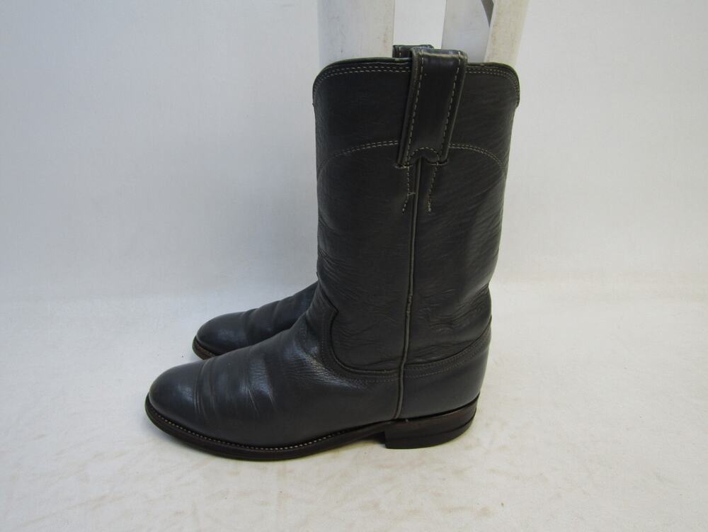 Justin Womens Size 6 B Gray Leather Roper Cowboy Western Boots